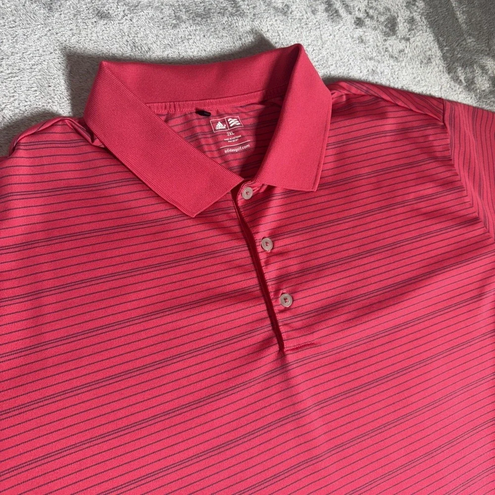 Adidas‎ Red Striped Polo Shirt Golf Short Sleeve Red Size 2XL Performance